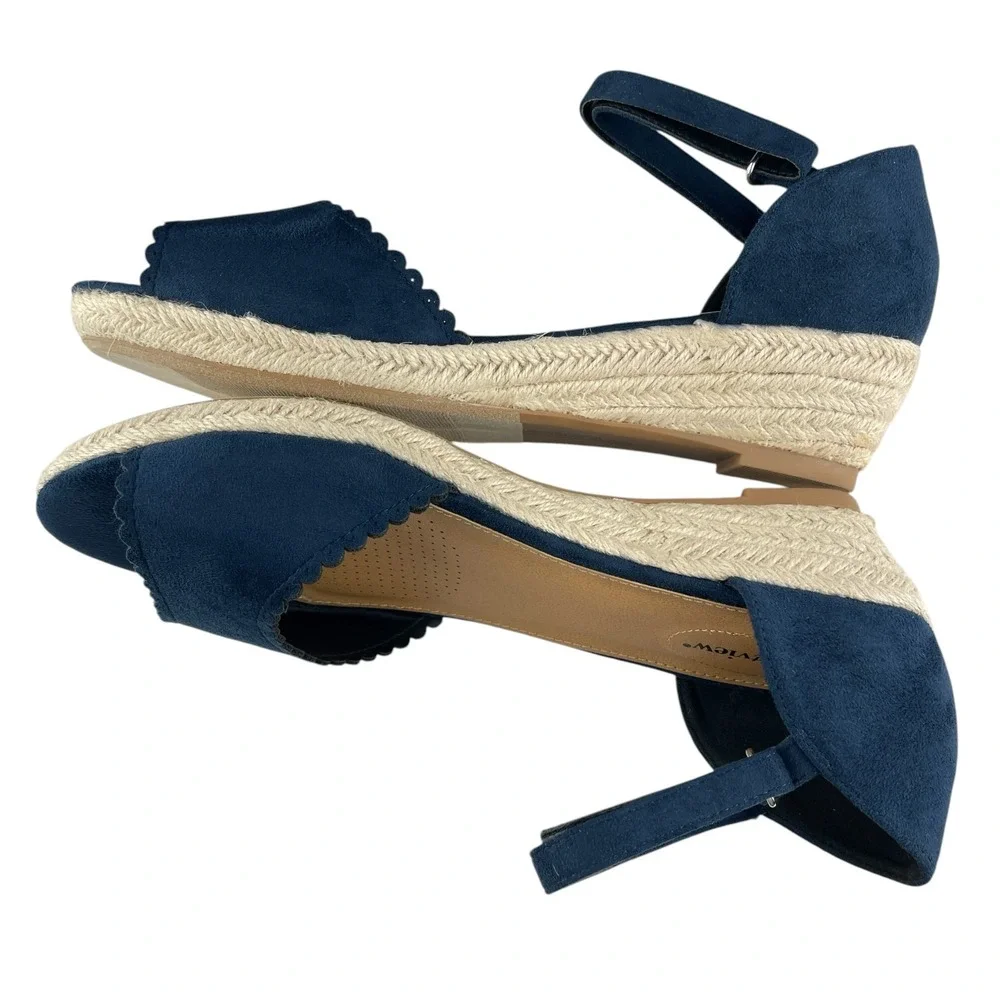 Comfortview Women's Charlie Sandals 11W Navy Faux Suede Espadrille Ankle Strap